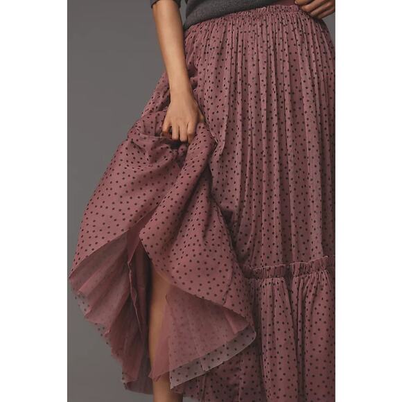 Anthropologie Maeve Tiered Tulle Polka Dot Midi Maxi Skirt Pink Purple Small - Picture 2 of 8